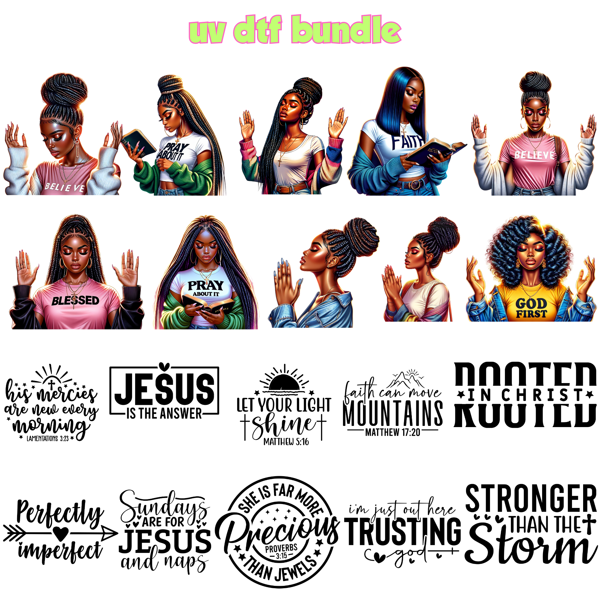 UV DTF DECALS - Prayer + Bible Bundle 4