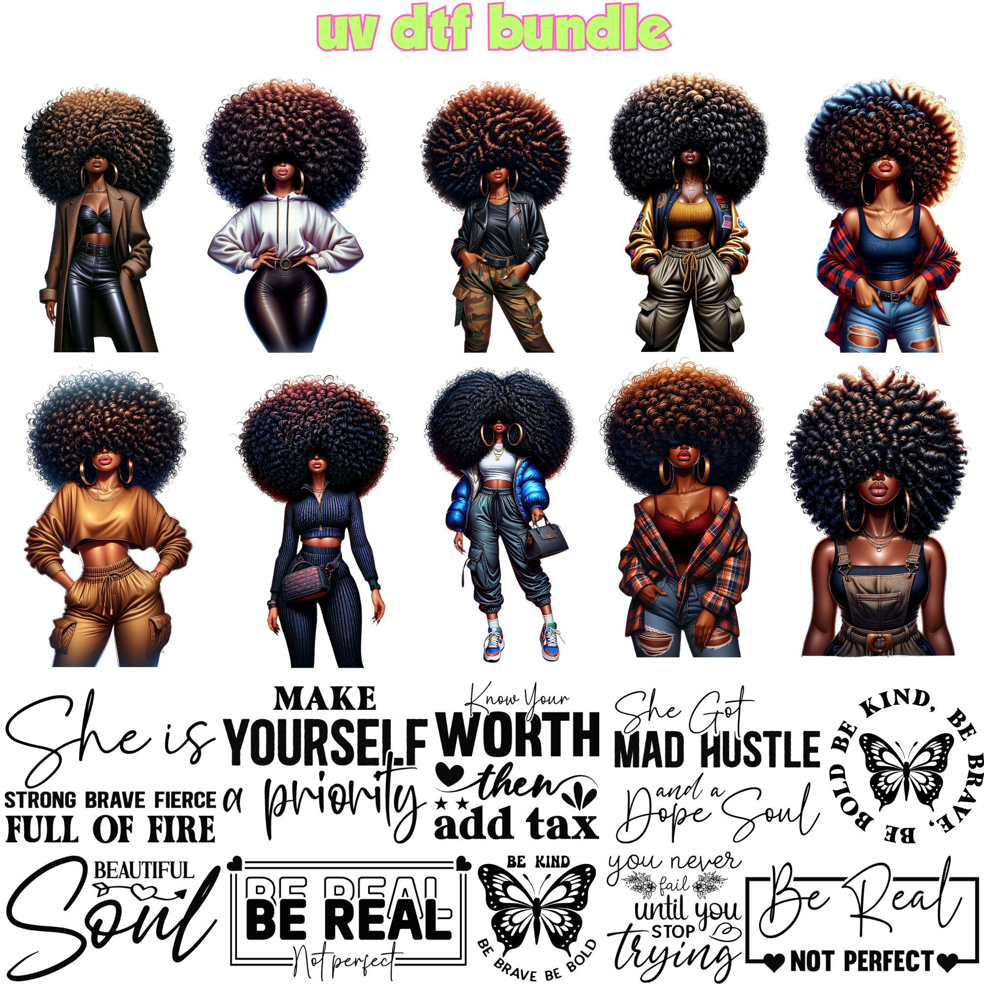 UV DTF DECALS - AFRO STYLE Bundle 1
