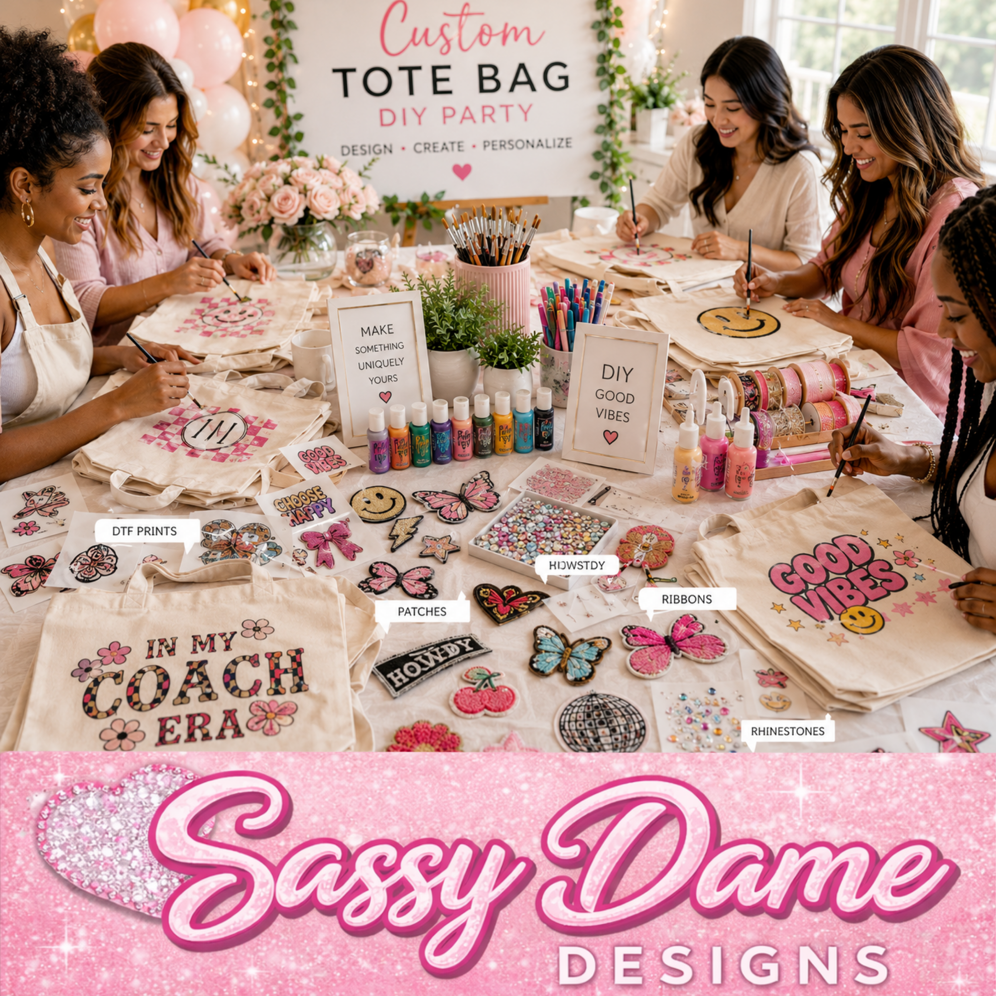 Custom Tote Bag DIY Party minimum 10 guests – $65 per person