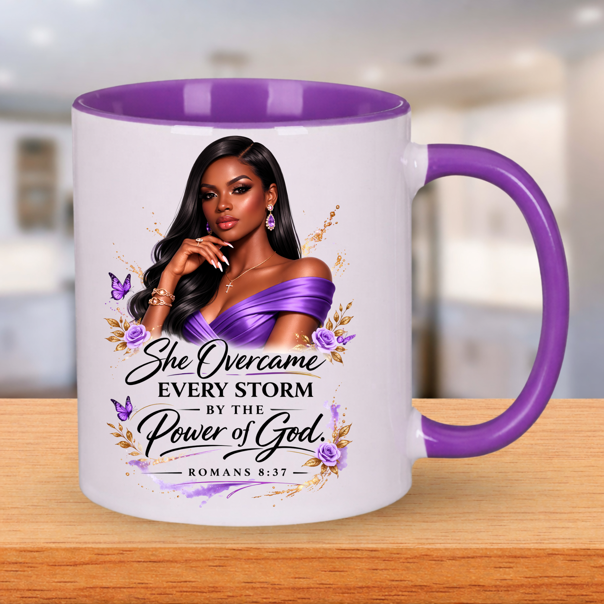 She overcame every Storm purple | Religious UV DTF Peel & Stick Sticker