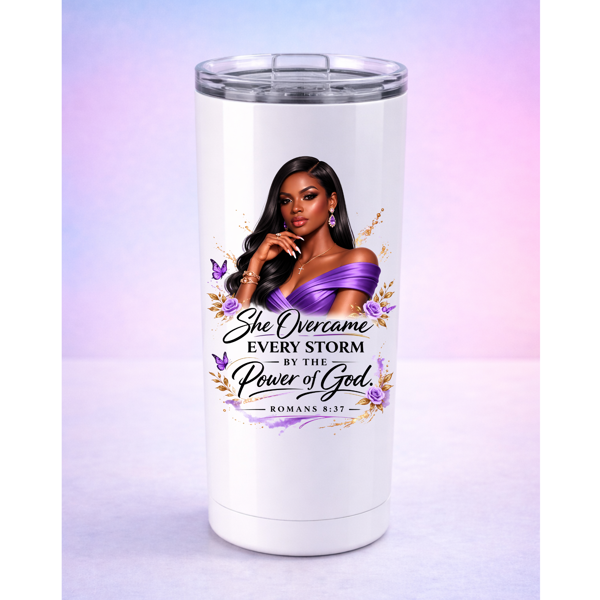 She overcame every Storm purple | Religious UV DTF Peel & Stick Sticker