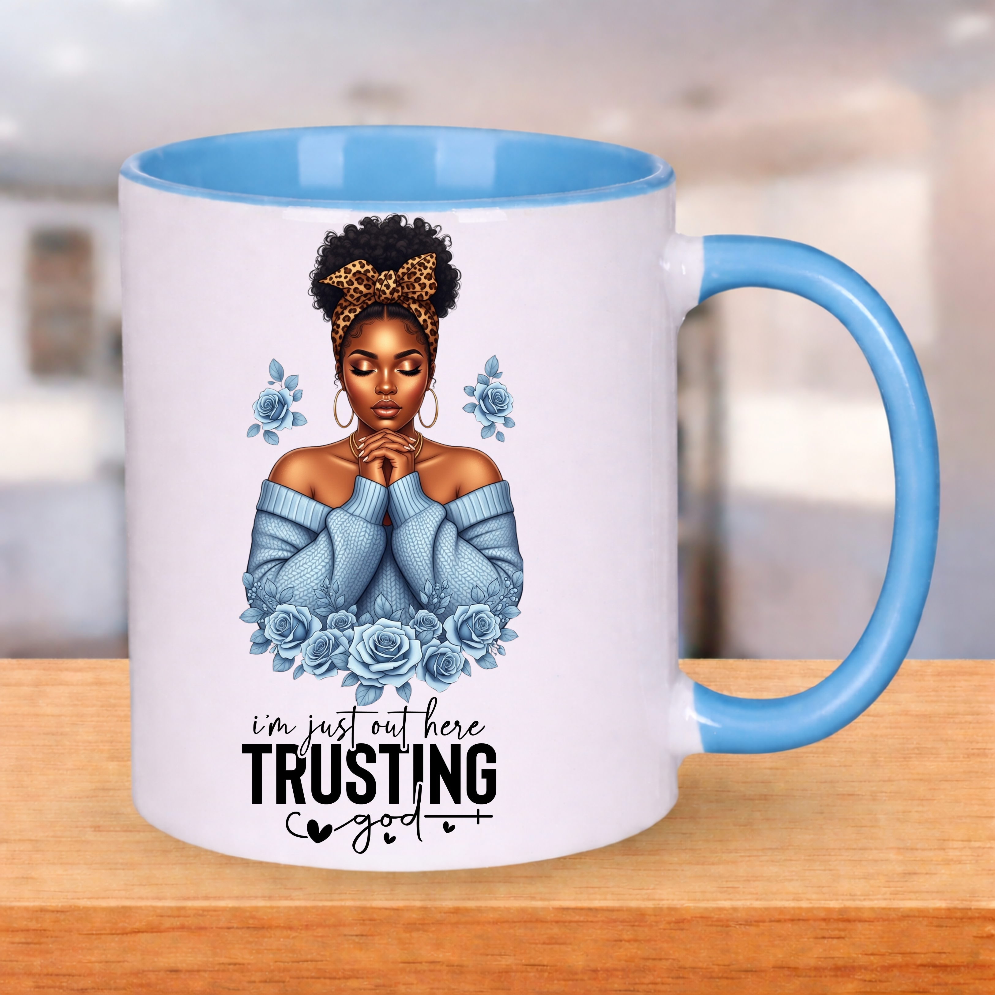 Trusting God UV DTF Sticker Blue | Black Woman Faith Decal | Waterproof Peel & Stick for Tumblers, Cups & Journals