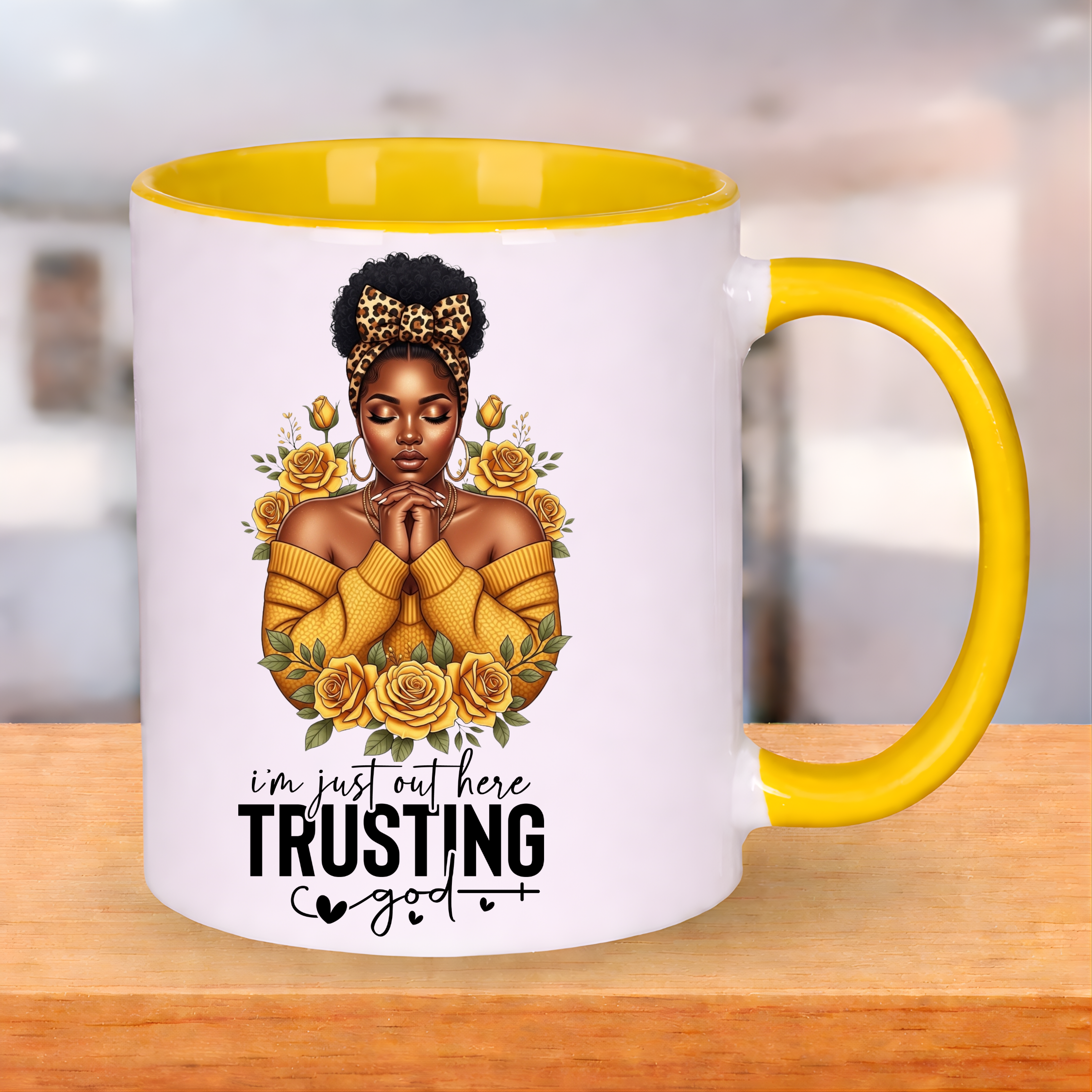 Trusting God UV DTF Sticker yellow| Black Woman Faith Decal | Waterproof Peel & Stick for Tumblers, Cups & Journals