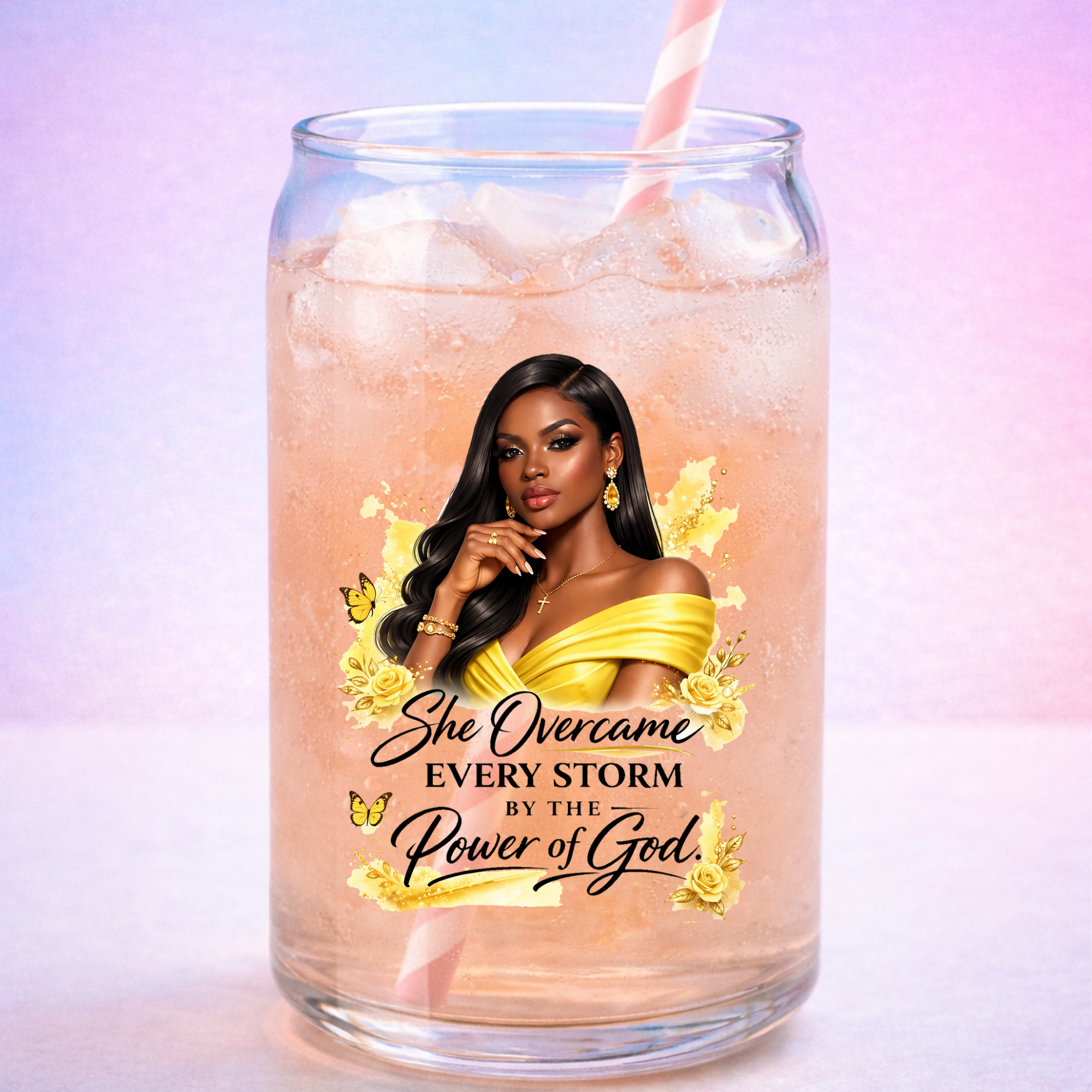 She overcame every Storm yellow | Luxury UV DTF Peel & Stick Sticker