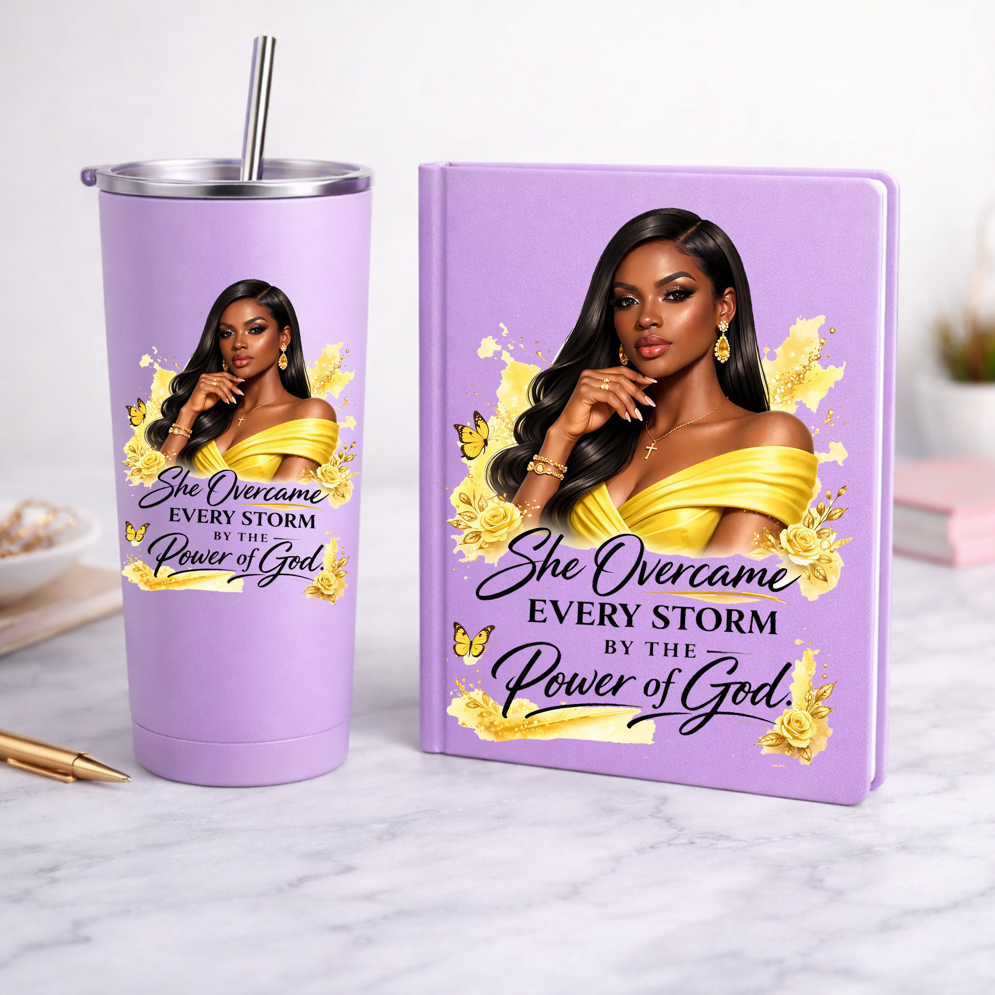 She overcame every Storm yellow | Luxury UV DTF Peel & Stick Sticker