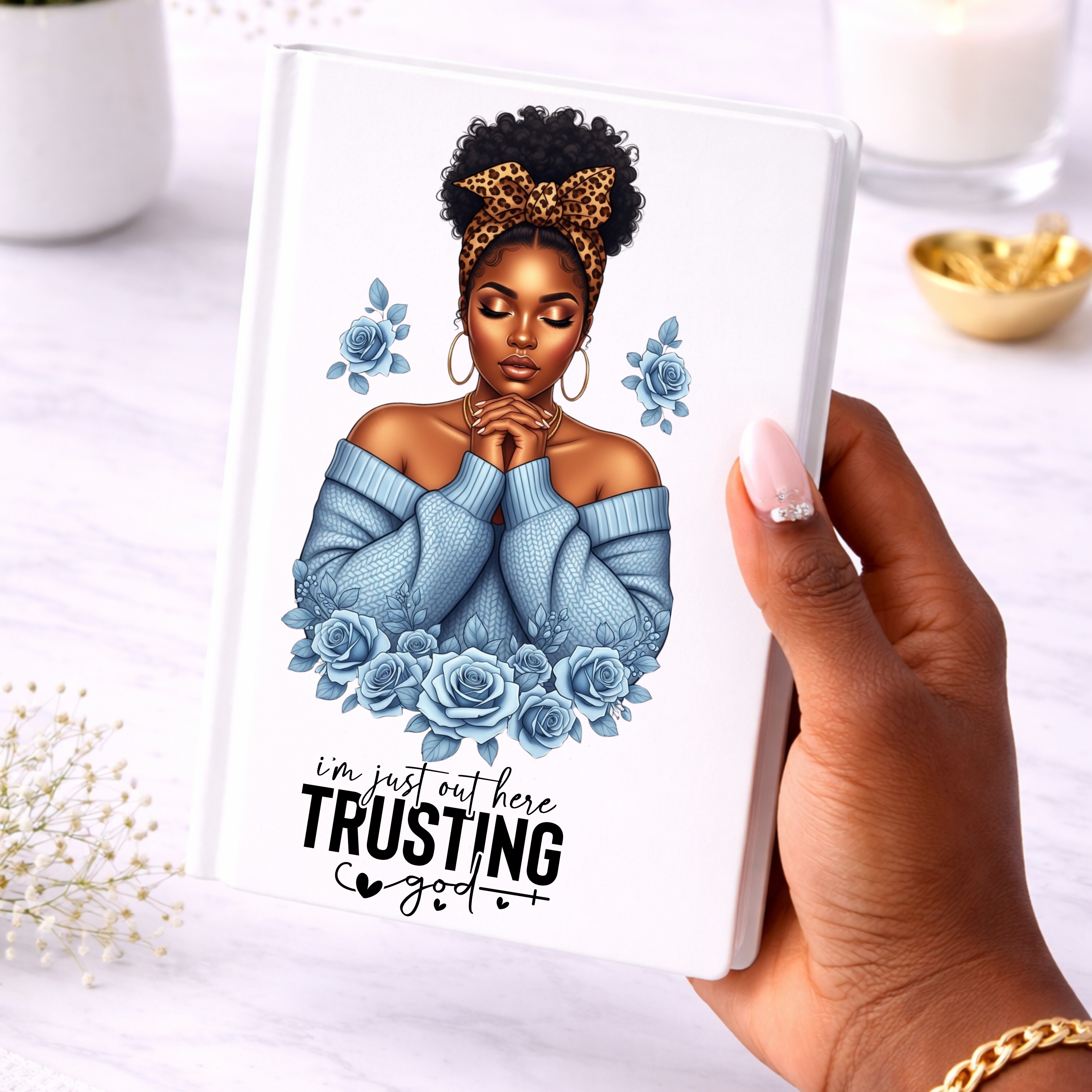 Trusting God UV DTF Sticker Blue | Black Woman Faith Decal | Waterproof Peel & Stick for Tumblers, Cups & Journals