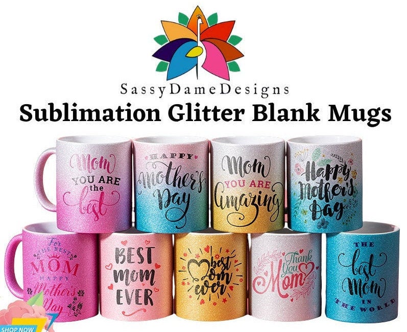 Two Tone Sublimation Glitter Mug/Sublimation mugs/ 11oz mugs/ sublimation cups/Glitter Sublimation Blank Cups/Glitter Mug/ - SassyDame Designs,LLC