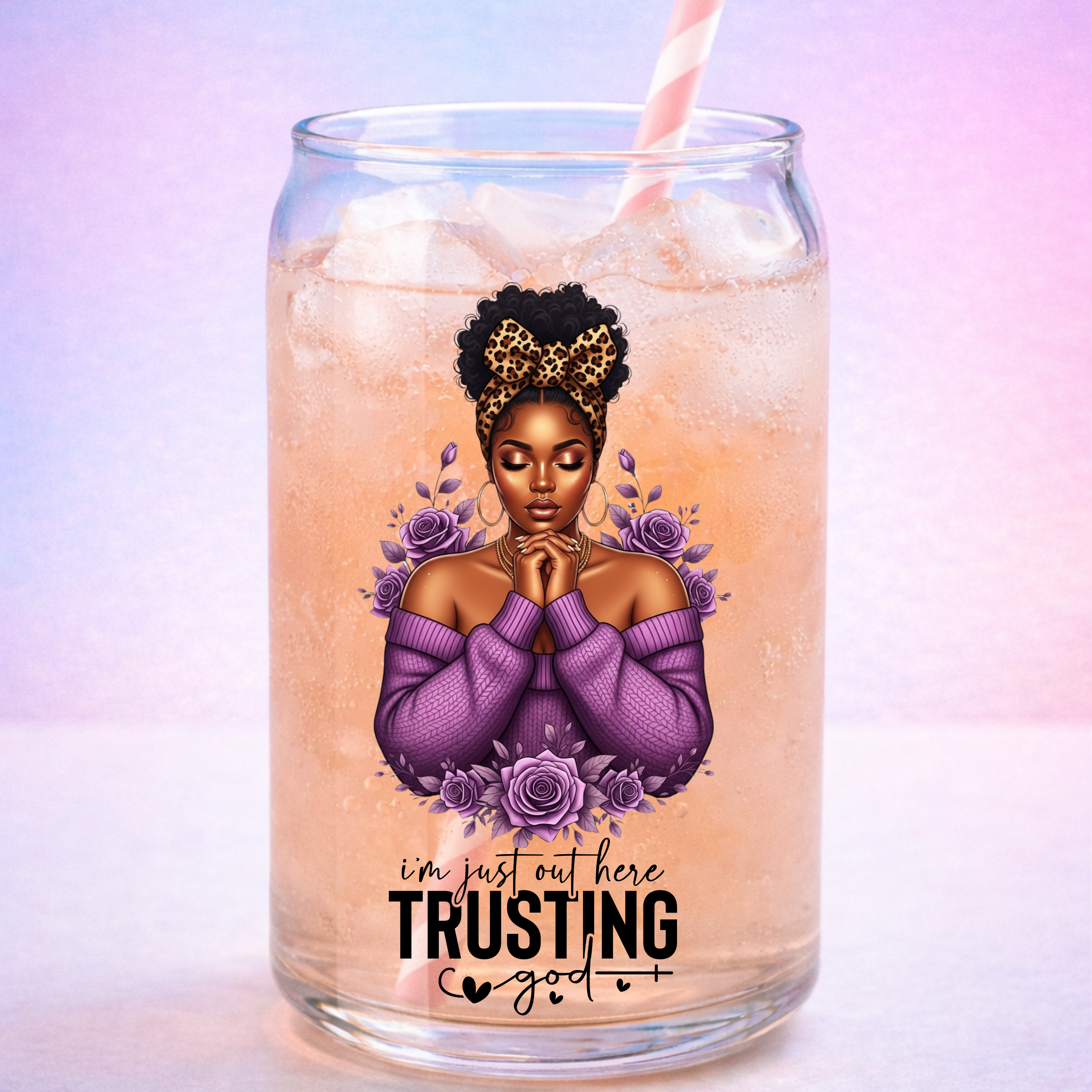 Trusting God UV DTF Sticker Purple| Black Woman Faith Decal | Waterproof Peel & Stick for Tumblers, Cups & Journals