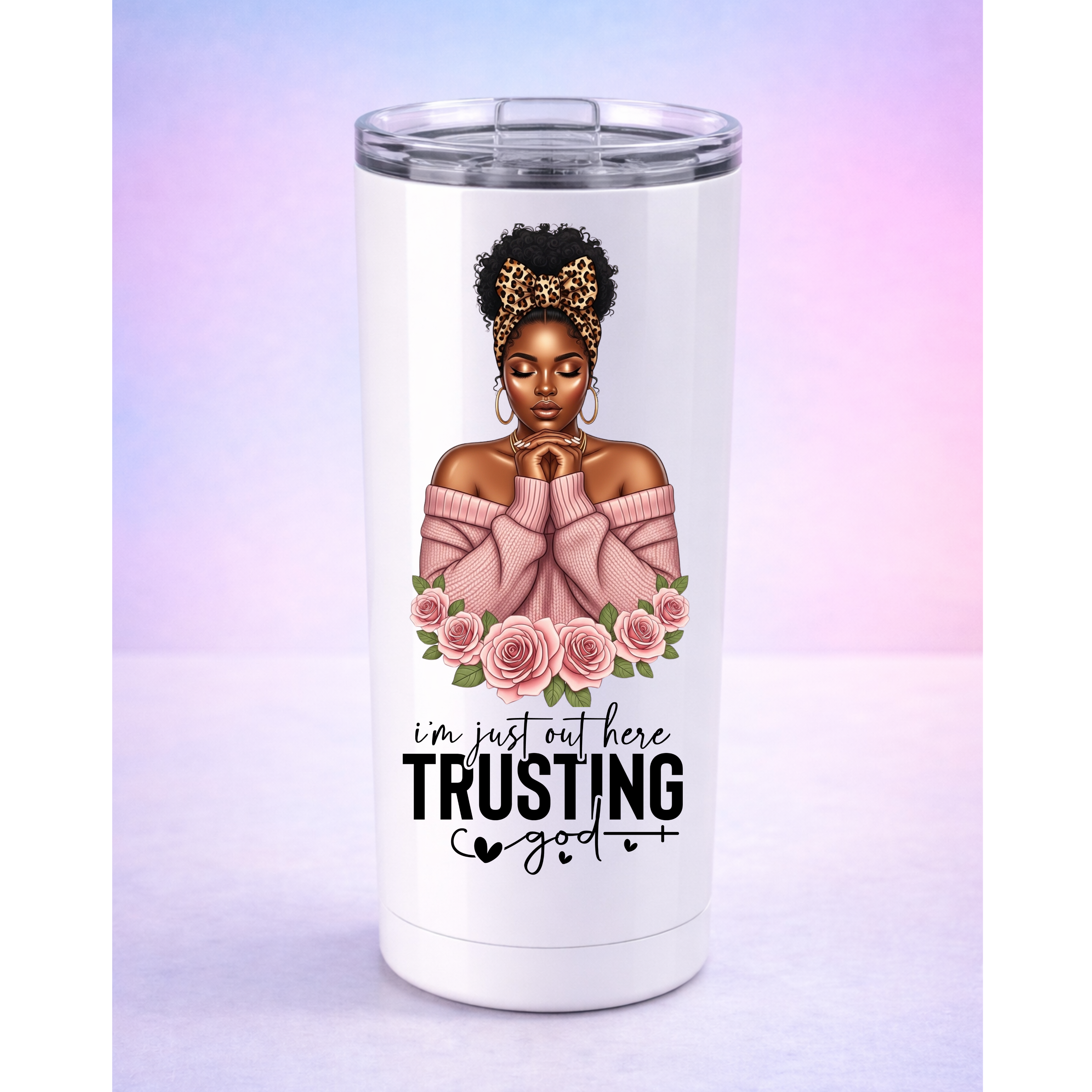 Trusting God UV DTF Sticker pink | Black Woman Faith Decal | Waterproof Peel & Stick for Tumblers, Cups & Journals