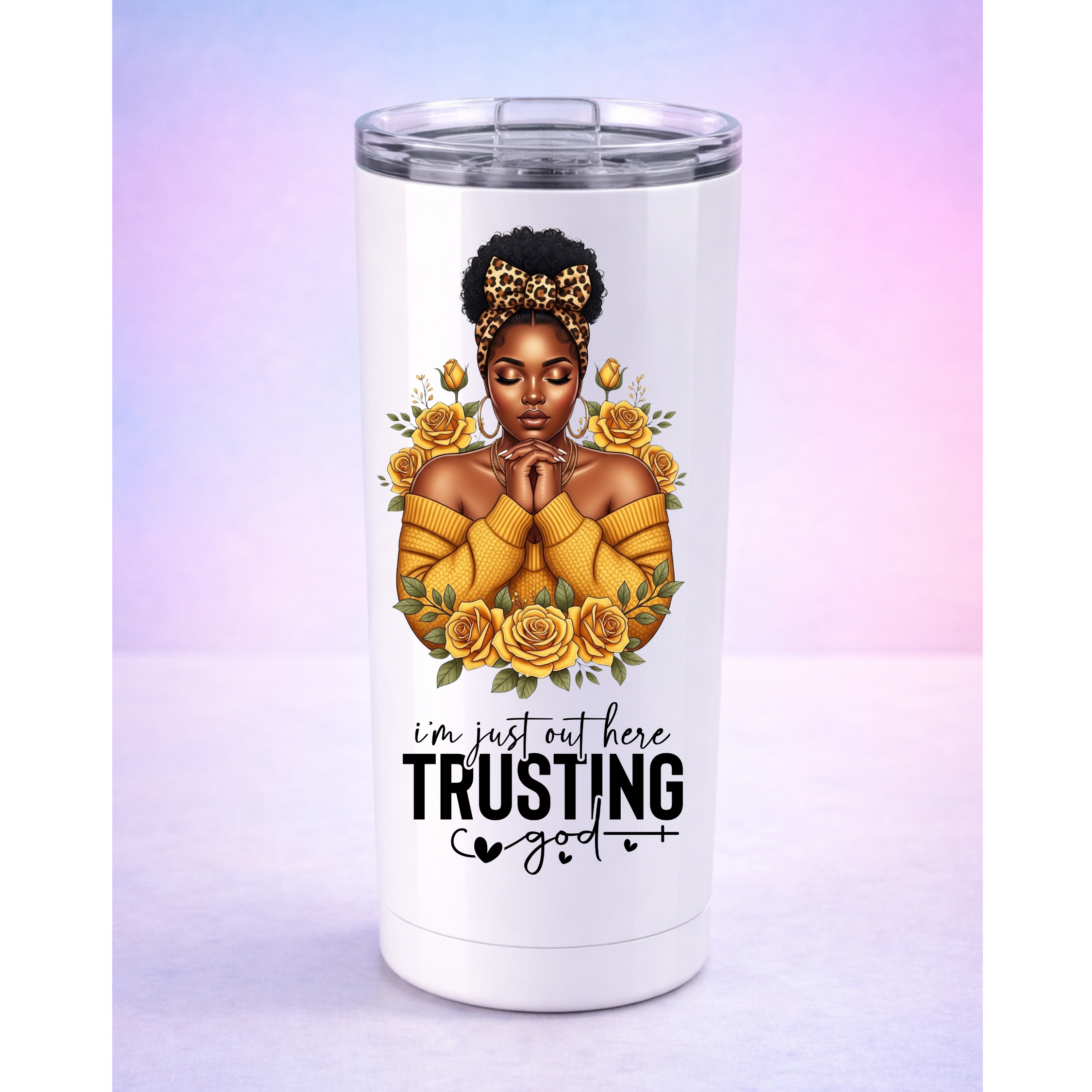 Trusting God UV DTF Sticker yellow| Black Woman Faith Decal | Waterproof Peel & Stick for Tumblers, Cups & Journals