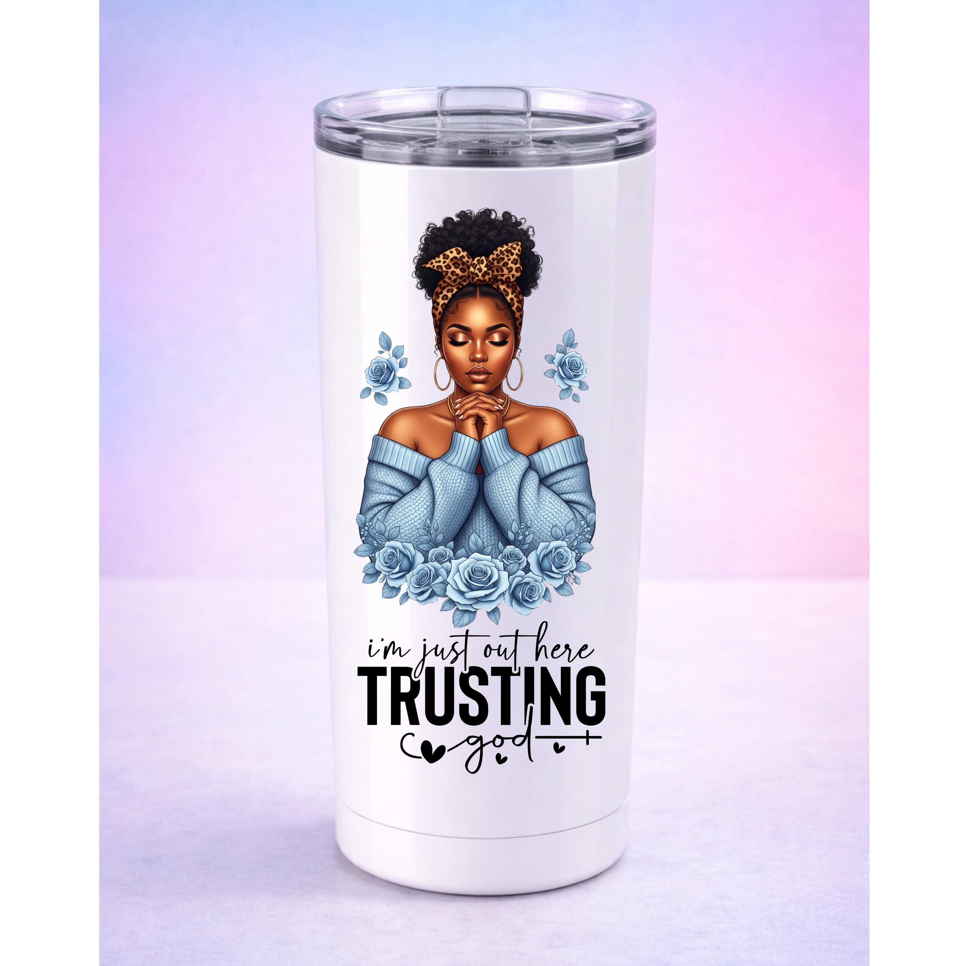 Trusting God UV DTF Sticker Blue | Black Woman Faith Decal | Waterproof Peel & Stick for Tumblers, Cups & Journals