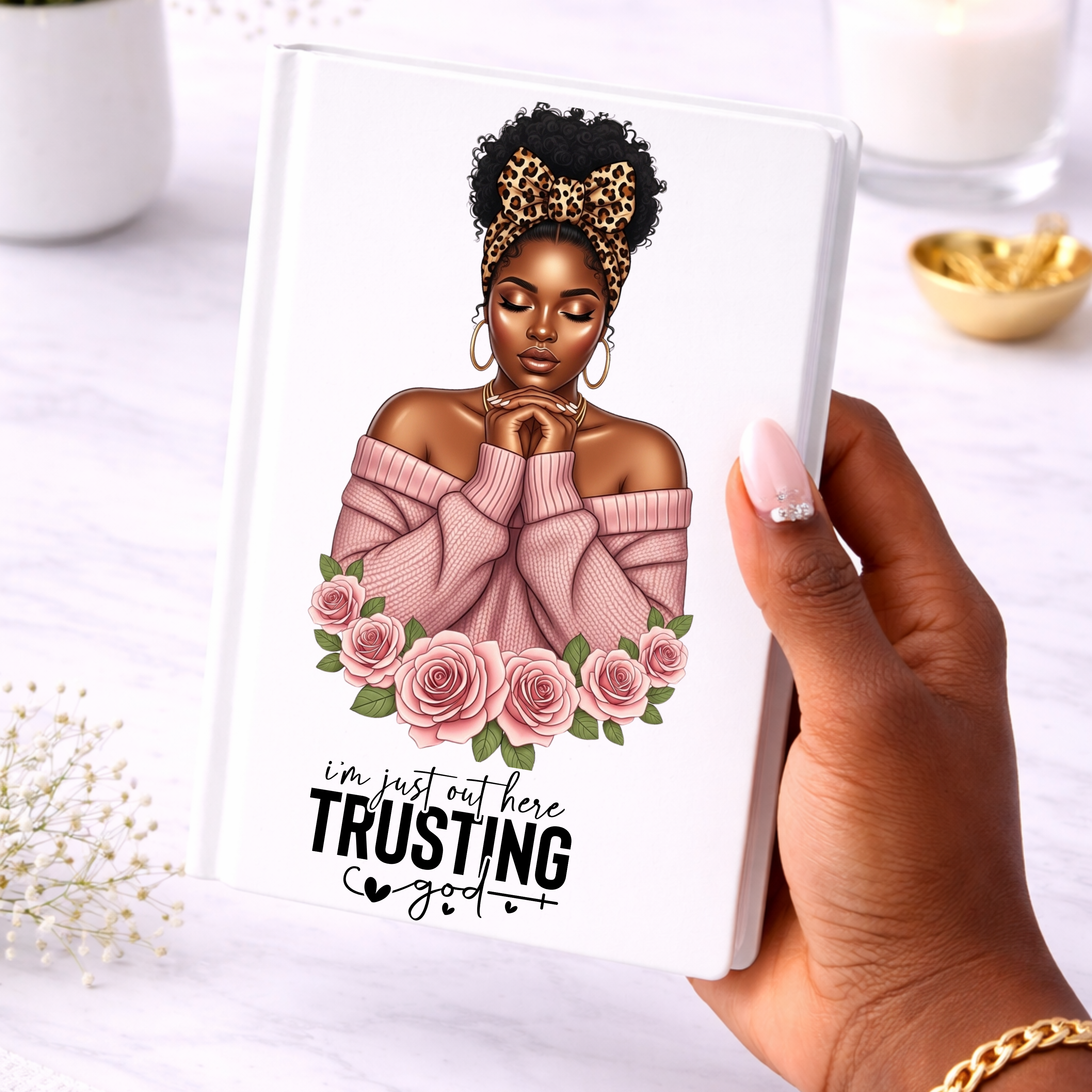 Trusting God UV DTF Sticker pink | Black Woman Faith Decal | Waterproof Peel & Stick for Tumblers, Cups & Journals
