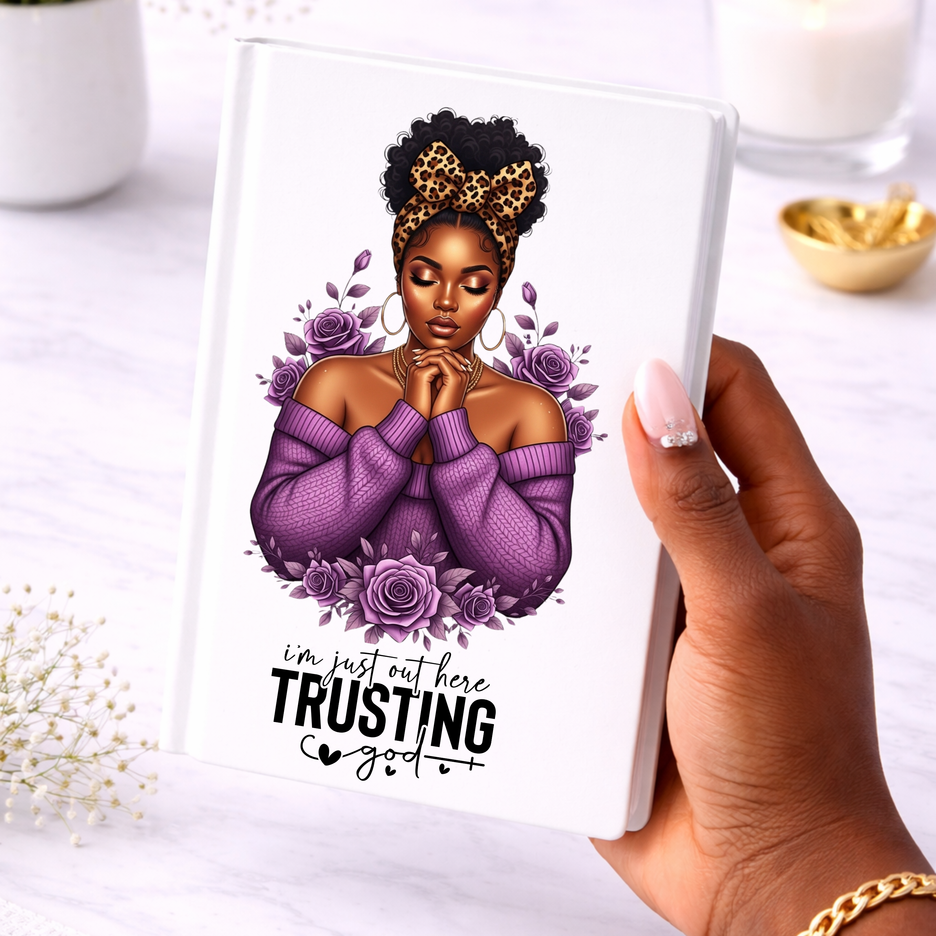 Trusting God UV DTF Sticker Purple| Black Woman Faith Decal | Waterproof Peel & Stick for Tumblers, Cups & Journals