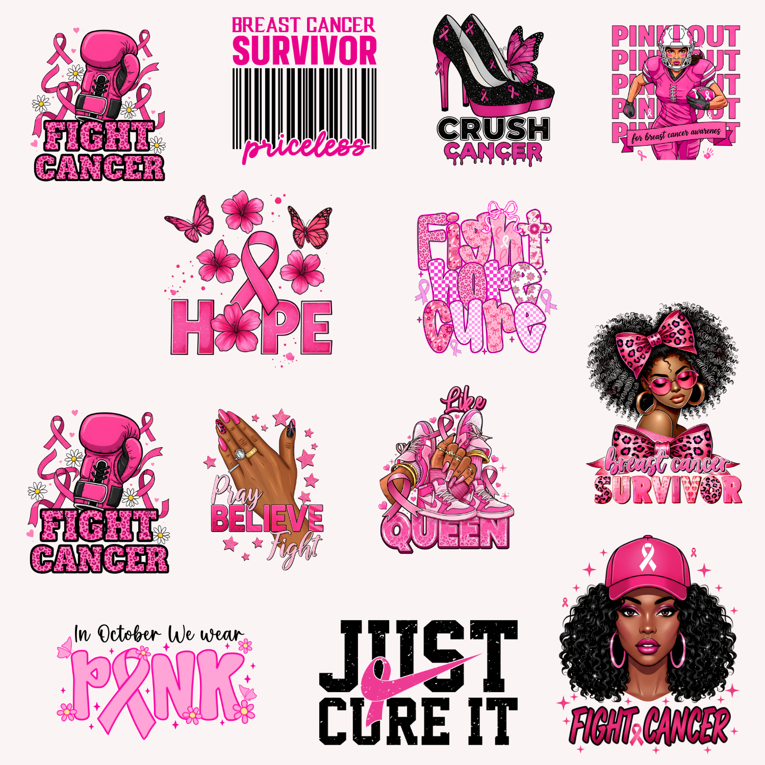 12 Breast Cancer DTF Bundle